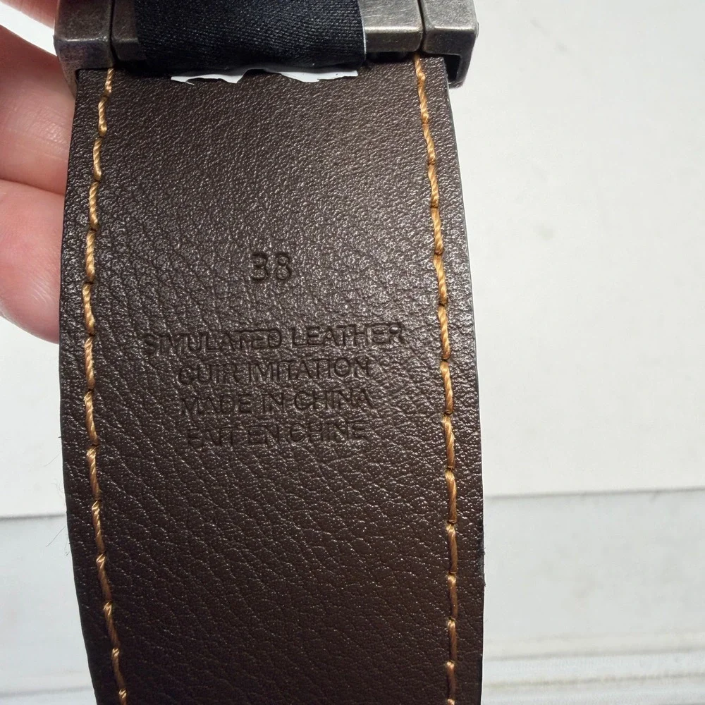 True Religion Reversible Belt Mens 38 Black Brown Excellent Plaque Buckle Logo